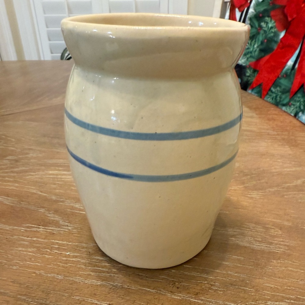 Vintage House of Webster Eastland Texas Ceramic Jar Tan Blue